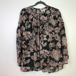 LOFT womens blouse sheer floral ornate XXL bell sl
